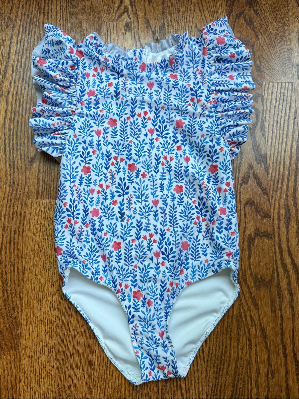 Cecil and Lou Floral Ruffle Sleeve One-Piece Swimsuit Sz 8